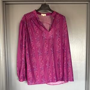 Ample Togs Pink V-Neck Women's Pullover Top Long Sleeves sz 2XL